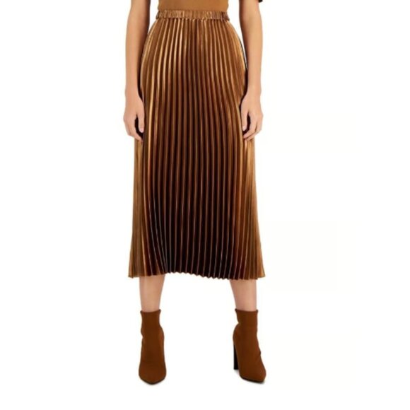 NEW HOST PICK✅Anne Klein Pleated Satin Skirt size S shining Latte shade - Picture 3 of 15